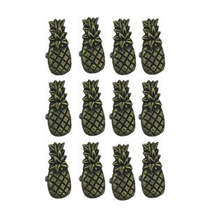 Set of 12 Distressed Antique Brass Finish Cast Iron Pineapple Drawer Pulls